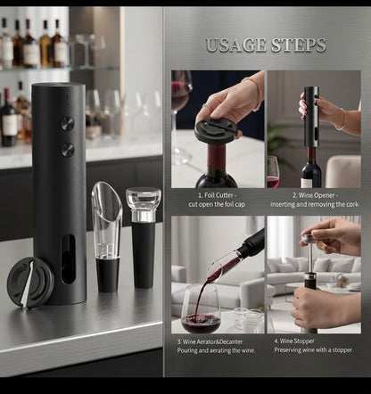 Electric Wine Opener Set – 4-Piece Gift Set
