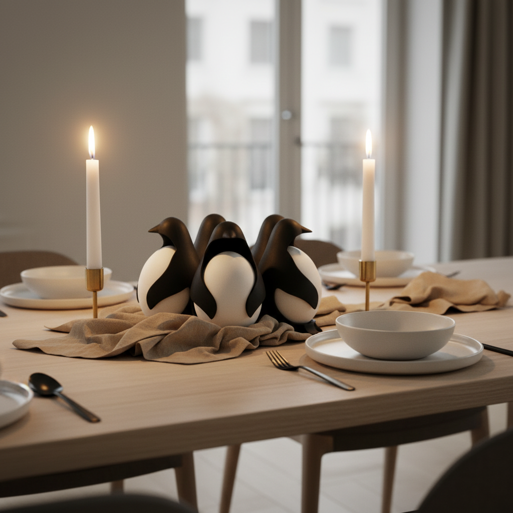 Penguin Figurines on Dining Table