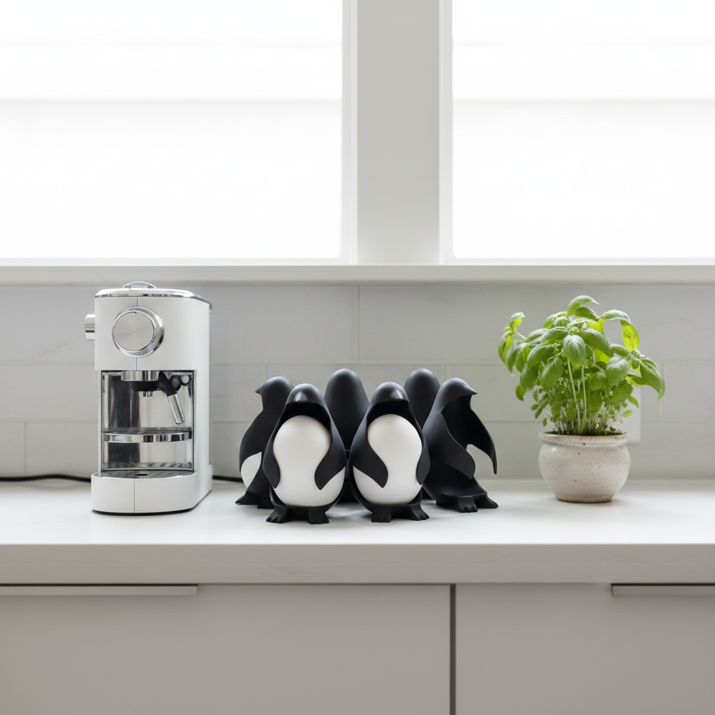 Penguin Figurines on Kitchen Countertop