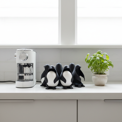 Penguin Figurines on Kitchen Countertop